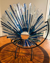 Load image into Gallery viewer, Fused Iridescent and Blue Glass Sculpture.
