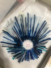 Load image into Gallery viewer, Fused Iridescent and Blue Glass Sculpture.