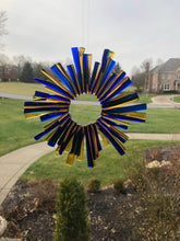 Load image into Gallery viewer, Blue and Gold Amber fused Glass Sun Catcher