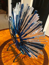 Load image into Gallery viewer, Fused Iridescent and Blue Glass Sculpture.