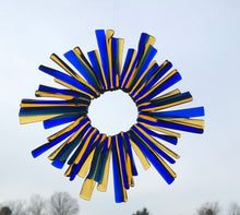 Load image into Gallery viewer, Blue and Gold Amber fused Glass Sun Catcher