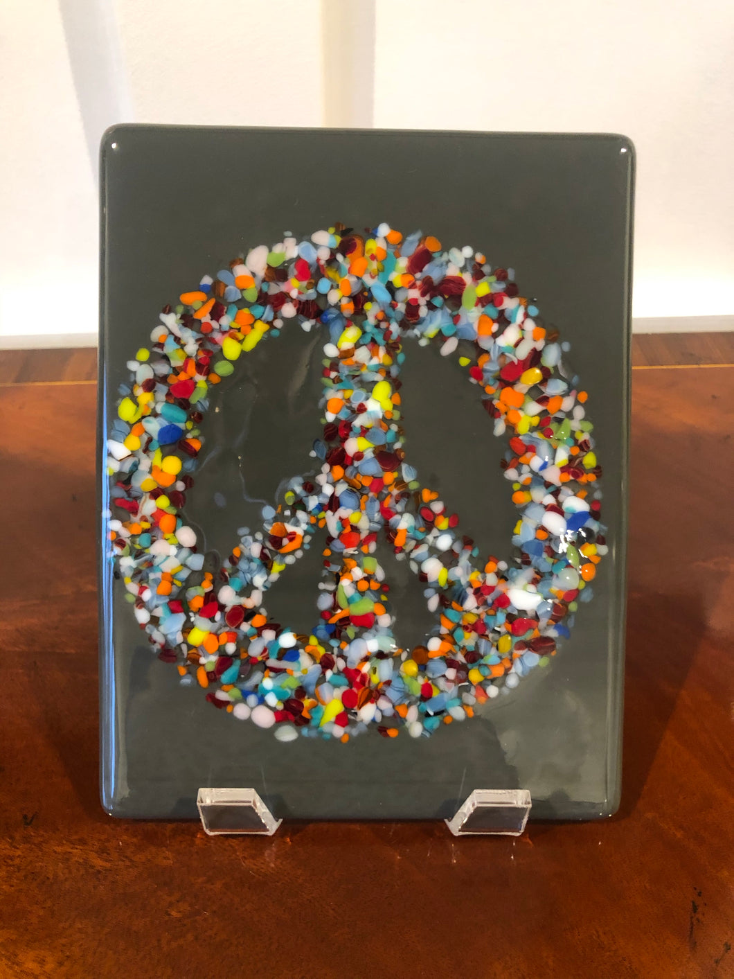Fused Glass Peace Sign-Grey