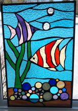 Load image into Gallery viewer, Stained Glass window panel hanging of Ocean Fish
