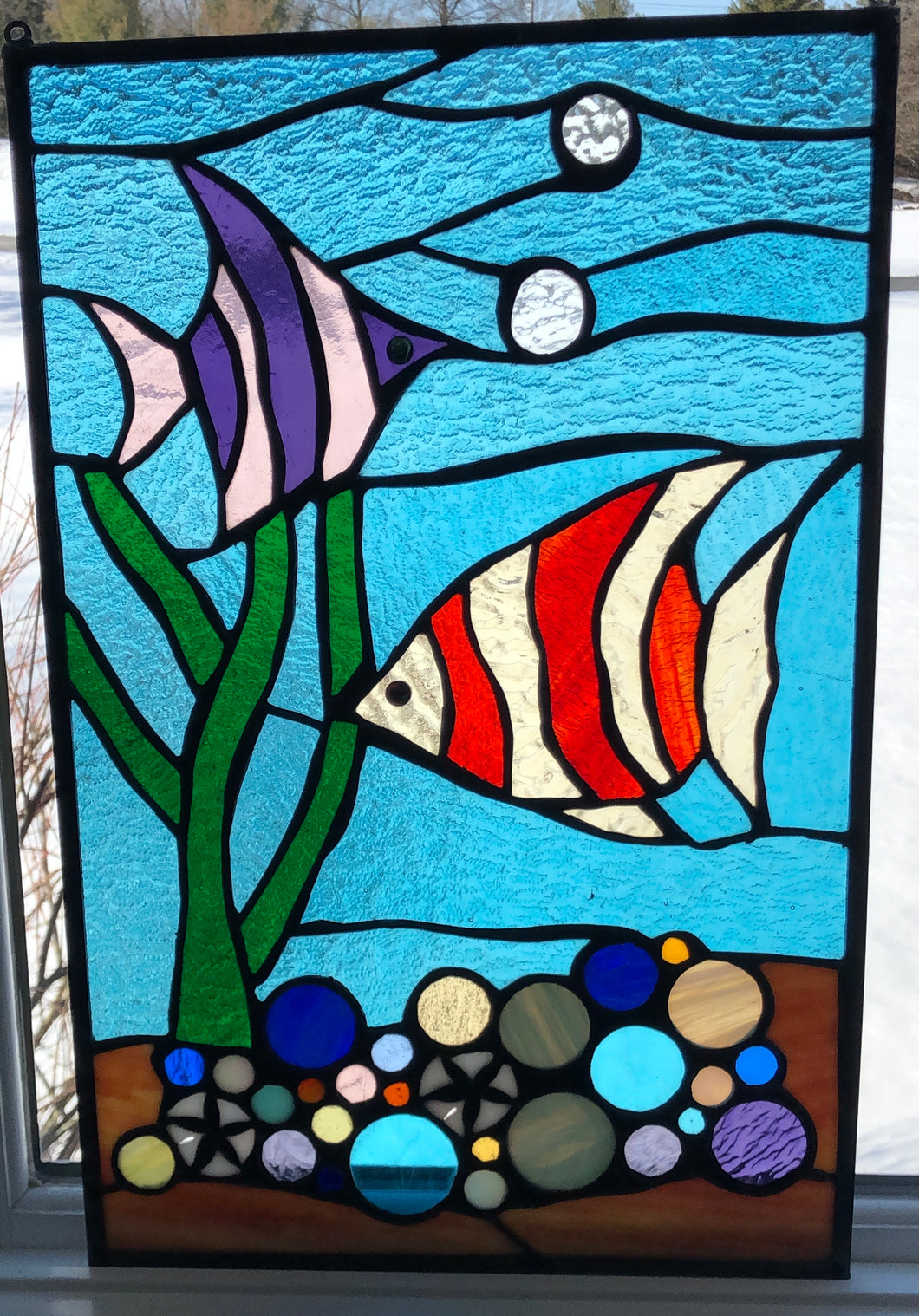 Stained Glass window panel hanging of Ocean Fish