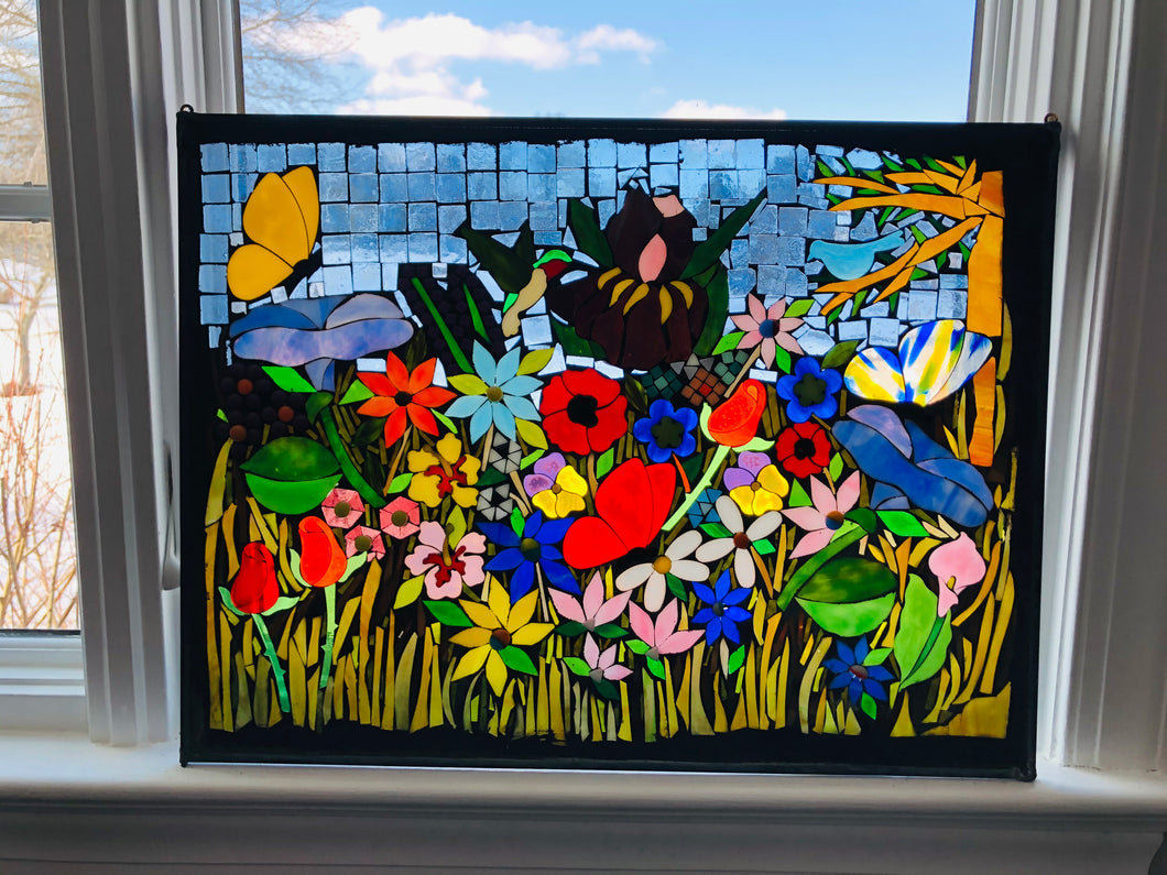 Mosaic Stained Glass Field of Flowers